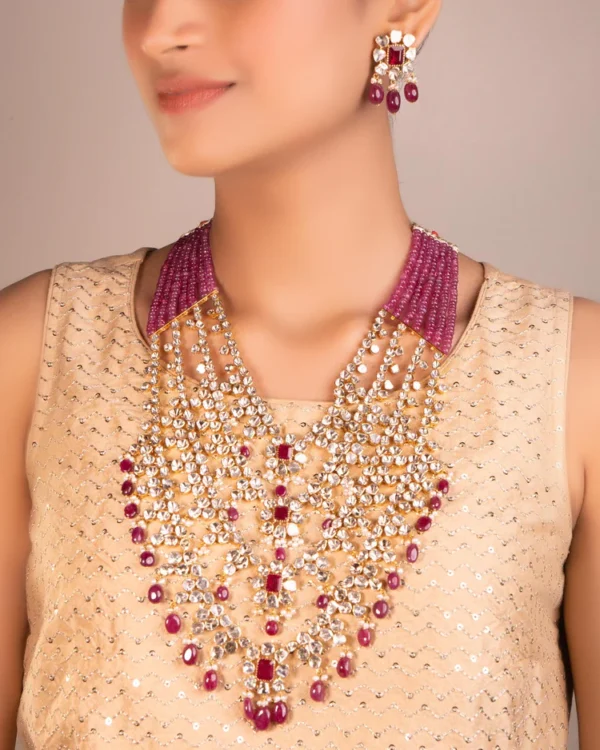 Kajol Long Necklace And Kashvi Tops Polki Set - Image 3