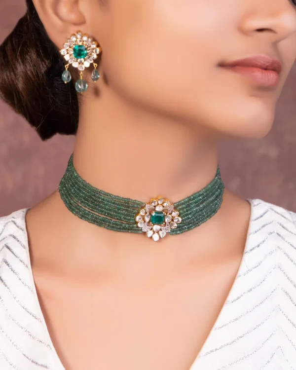 Shruti Bead Choker And Sonalika Tops Polki Set - Image 2