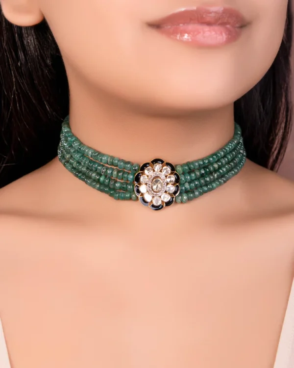 Hitanshi Bead Choker And Reshma Tops Polki Set - Image 5