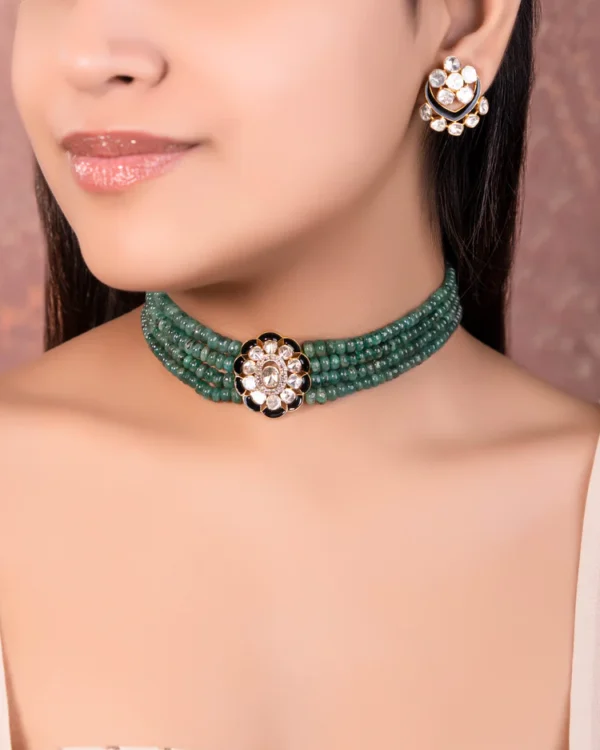 Hitanshi Bead Choker And Reshma Tops Polki Set - Image 2
