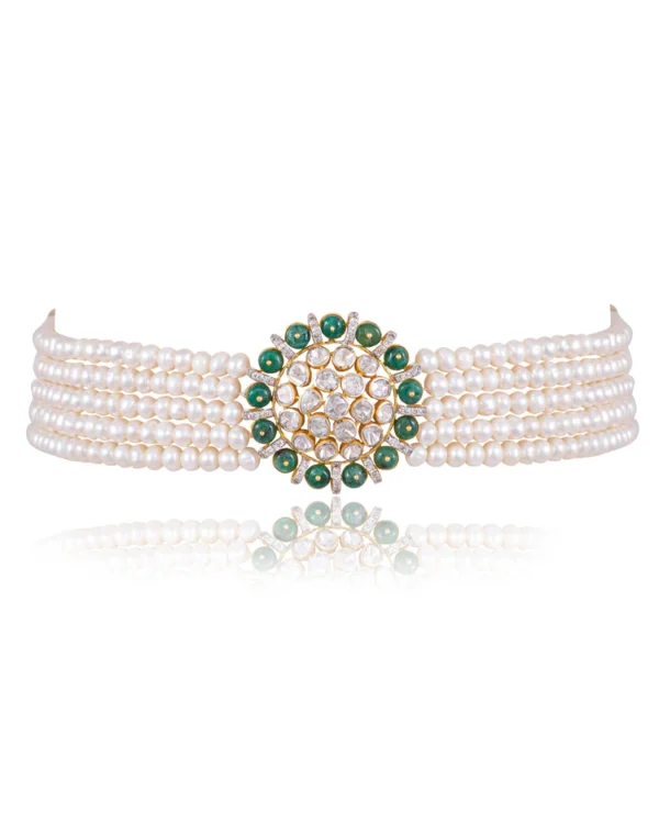 Ameena Bead Choker And Malani Tops Polki And Diamond Set - Image 2