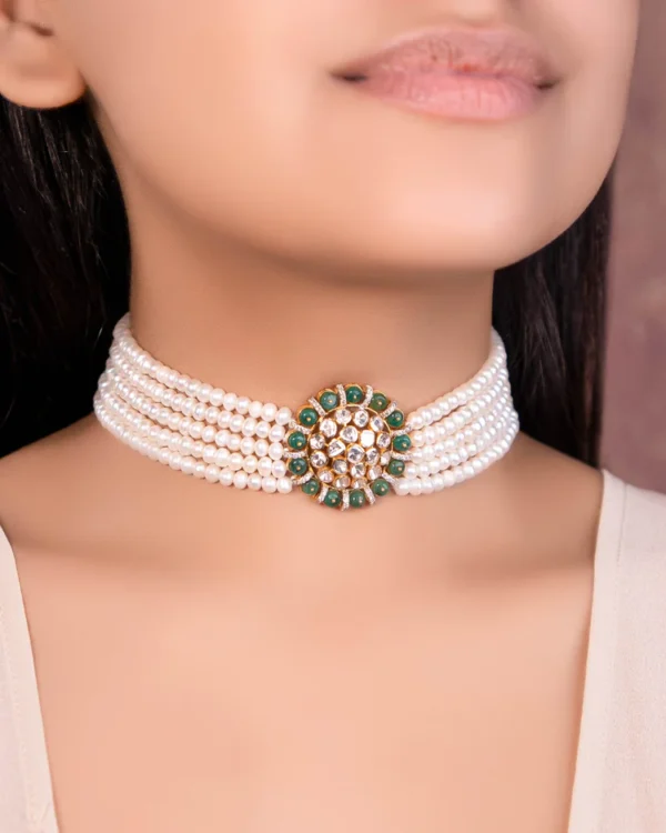 Ameena Bead Choker And Malani Tops Polki And Diamond Set - Image 3
