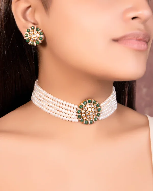 Ameena Bead Choker And Malani Tops Polki And Diamond Set - Image 4