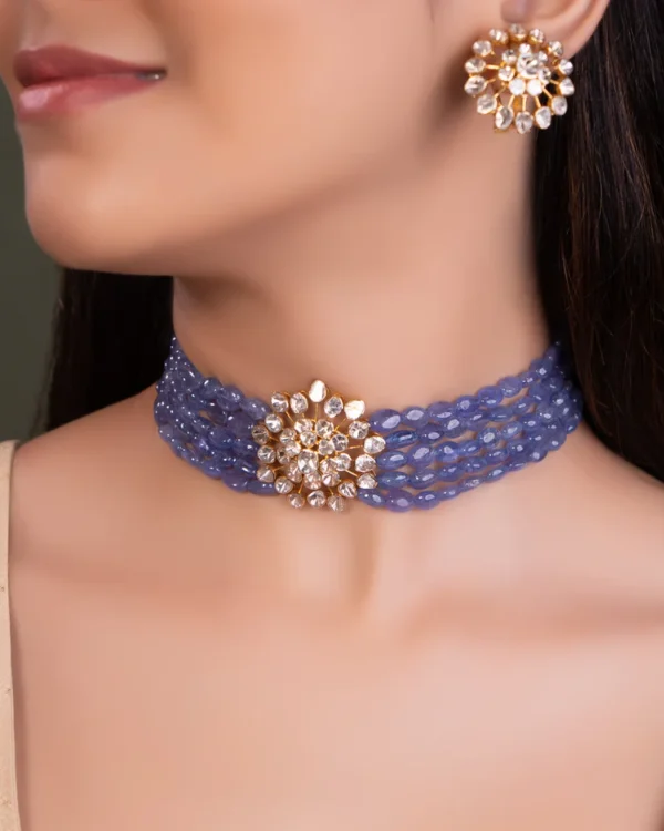 Sanjivani Bead Choker And Sanyukta Tops Polki Set - Image 4