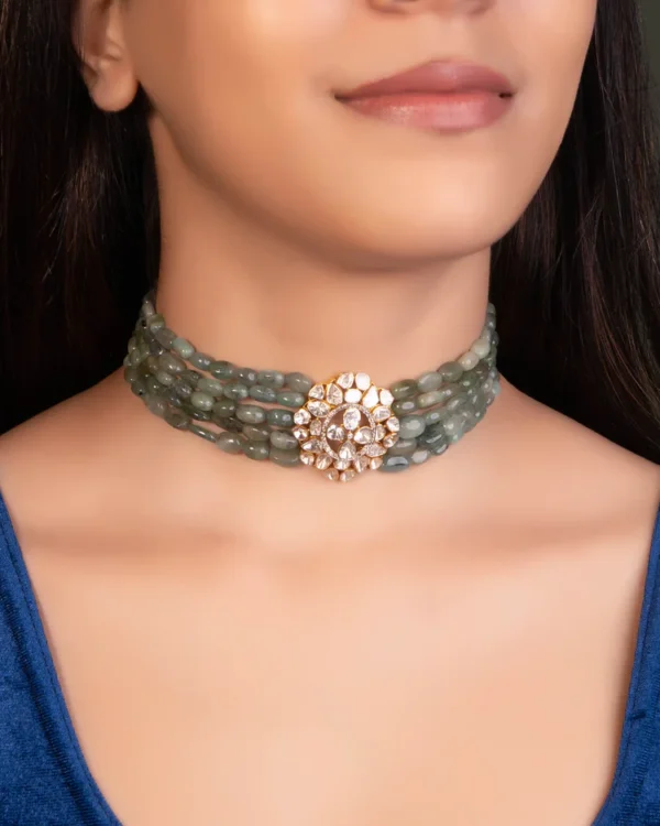 Nikita Bead Choker And Ritika Tops Polki And Diamond Set - Image 2