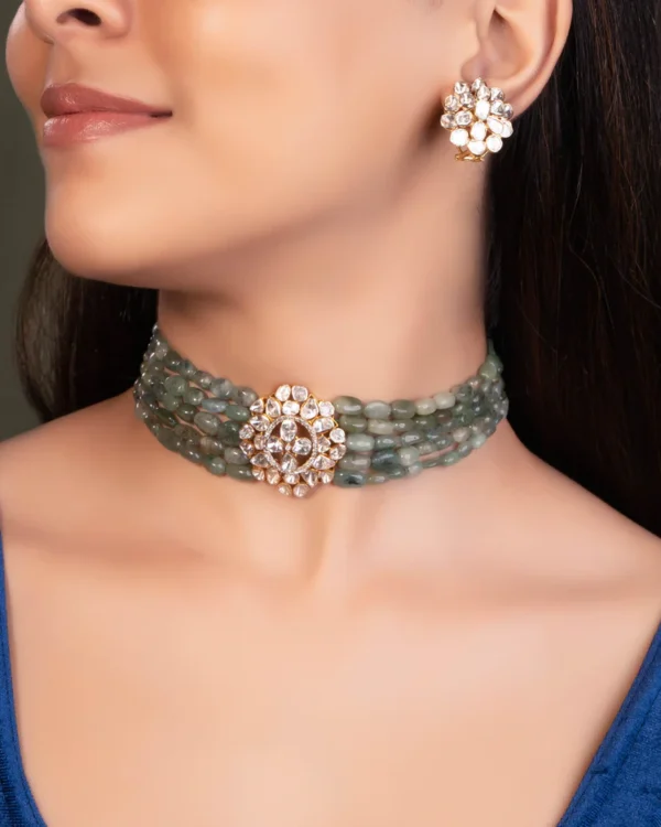 Nikita Bead Choker And Ritika Tops Polki And Diamond Set - Image 3