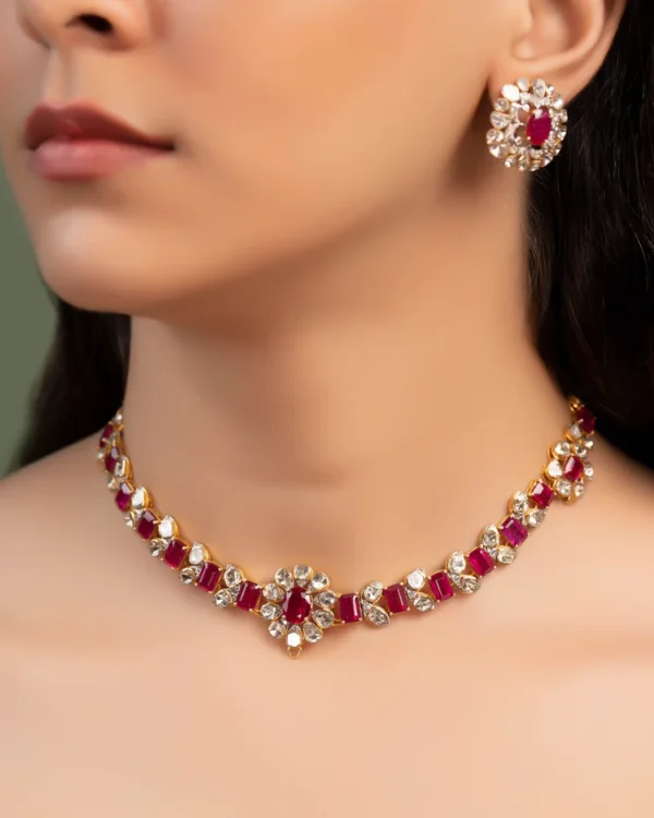 Avantika Necklace And Inaya Tops Polki And Diamond Set - Image 2