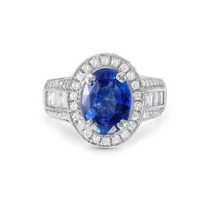 Blue Sapphire And White Diamond Platinum Ring
