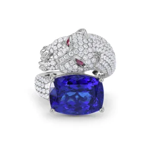 Tanzanite And Ruby And White Diamond, 18K White Gold Ring