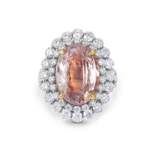 Padparadscha Sapphire And White Diamond, 18k Two Tone Gold Ring