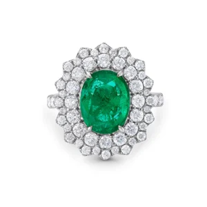 Emerald And White Diamond, 18K White Gold Ring