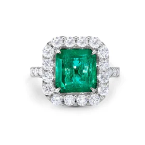 Emerald and white diamond, 18K White Gold Ring