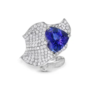 Tanzanite Heart And White Diamond, 18K Yellow Gold Ring