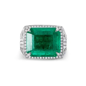 Emerald And White Diamond, 18K White Gold Ring