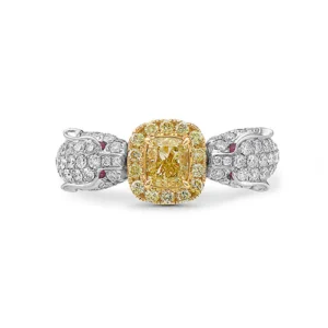 Ruby And Yellow And White Diamond, 18K Two Tone Gold Ring