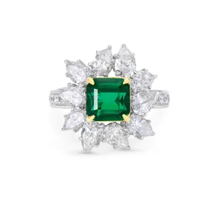 Emerald And White Diamond, 18K Two Tone Gold Ring