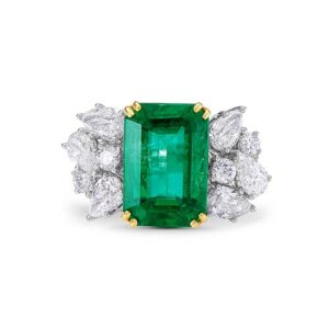 Emerald And White Diamond, 18K Two Tone Gold Ring