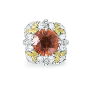 Orange Sapphire And White And Yellow Diamond, 18K 2 Tone Gold Ring
