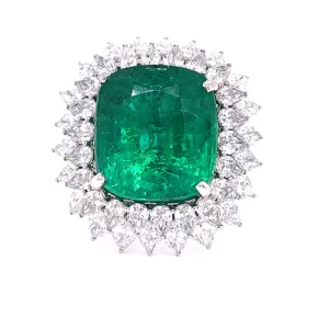 Emerald And White Diamond, 18K White Gold Ring
