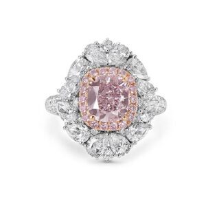Pinkish Purple Diamond And White Diamond, 18K Two Tone Gold Ring With Pink Halo