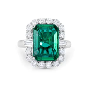 Emerald And White Diamond, 18K White Gold Ring