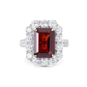 Ruby Emerald Cut And White Diamond, 18K White Gold Ring