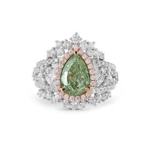Green Diamond And White Diamond, 18K White Gold Ring