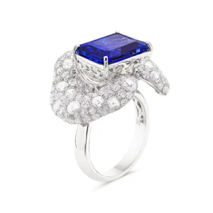Tanzanite And White Diamond, 18K White Gold Ring