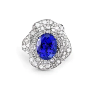 Tanzanite And White Diamond, 18K White Gold Ring