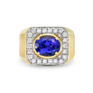 Tanzanite Oval White Diamond Yellow Gold Ring