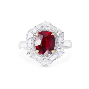 Vivid Red Ruby And White Diamond, 18K Two Tone Gold Ring