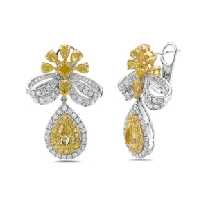 Yellow Diamond And White Diamond, 18K Two Tone Gold Earrings