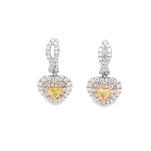 Yellow Diamond Heart 3 Tone Gold Earrings