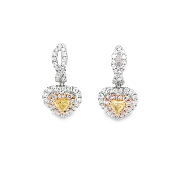 Yellow Diamond Heart 3 Tone Gold Earrings