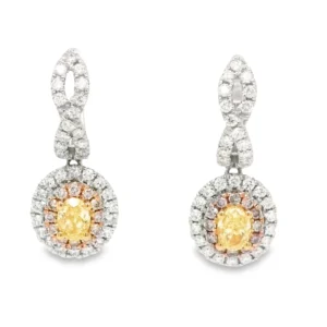 Yellow Diamond Oval Gold Earrings