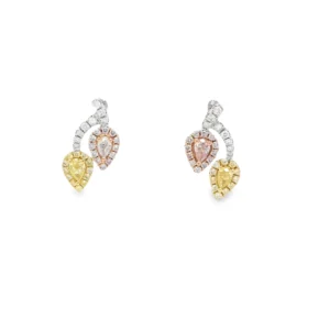 Yellow Diamond 14K 3 Tone Gold Earrings