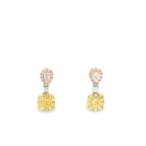 Yellow Diamond Cushion3 Tone Gold Earrings