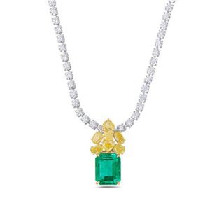Emerald And Yellow, White Diamond, 18K Two Tone Gold Necklace