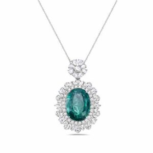 Emerald And White Diamond, 18K White Gold Necklace