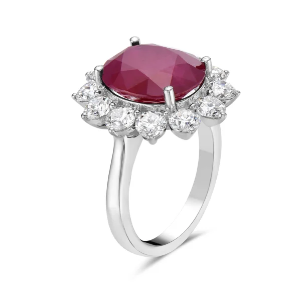 Ruby Oval White Diamond white Gold Ring - Image 2