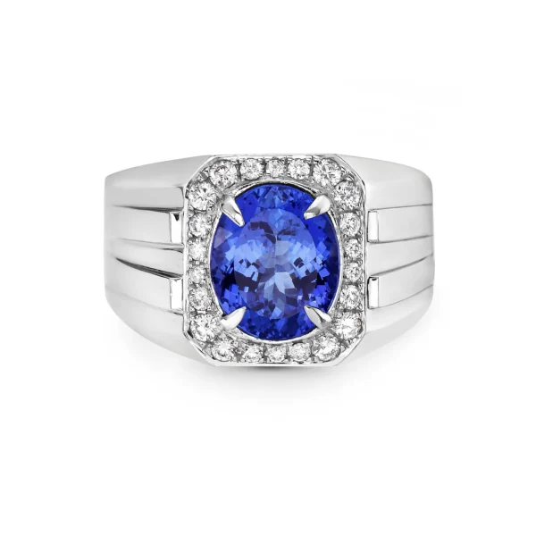 Tanzanite Oval White Diamond White Gold Ring