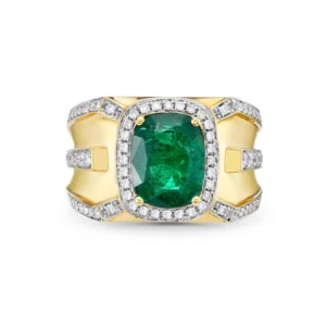 Emerald & White Diamond Yellow Gold Ring