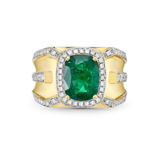 Emerald & White Diamond Yellow Gold Ring