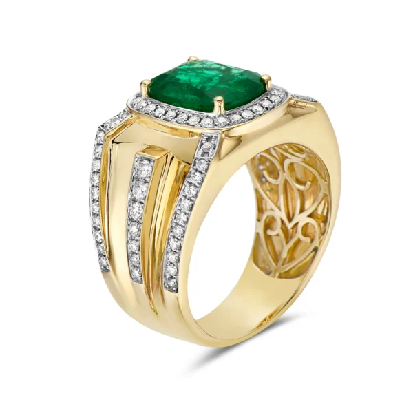 Emerald & White Diamond Yellow Gold Ring - Image 2