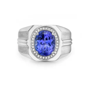 Tanzanite Oval White Diamond White Gold Ring