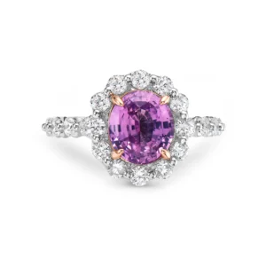 Pink Sapphire Oval White Diamond 18k Two Tone Gold Ring