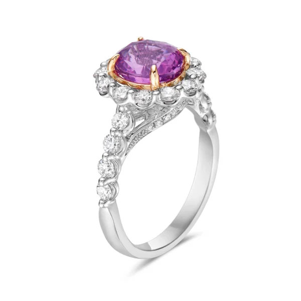 Pink Sapphire Oval White Diamond 18k Two Tone Gold Ring - Image 2