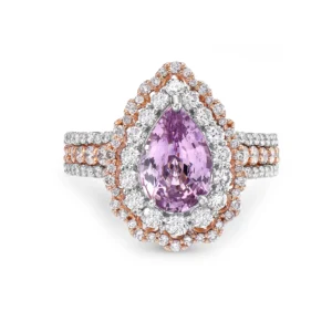 Purple Pink Sapphire Oval White & Pink Diamond 18k Two Tone Gold Ring