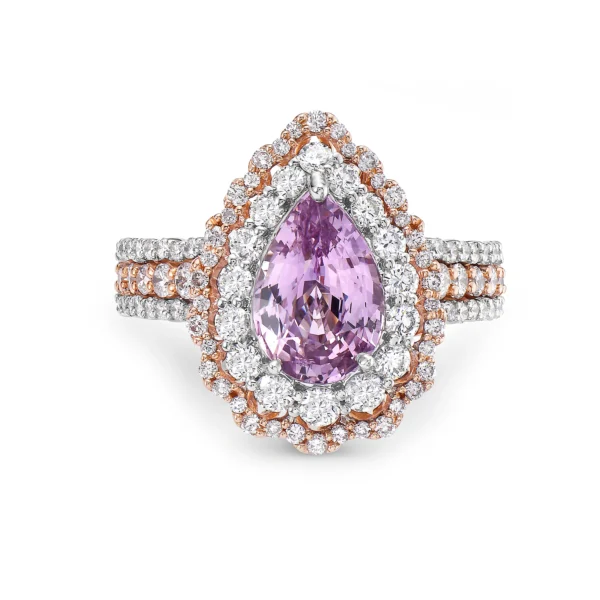Purple Pink Sapphire Oval White & Pink Diamond 18k Two Tone Gold Ring