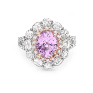 Purple Pink Sapphire Oval White & Pink Diamond 18k Two Tone Gold Rin